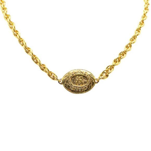 CHANEL CC Logo Oval Chain Necklace 19" Gold Tone Auth #1179 - Picture 3 of 4